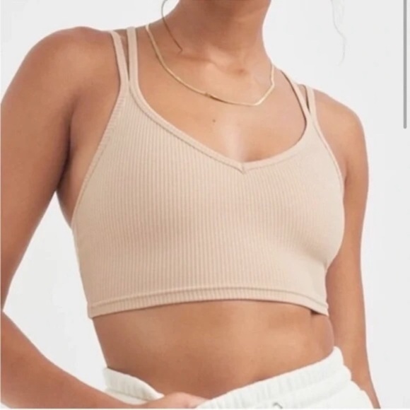 New! For Love & Lemons Eva strappy sports Bra crop top Tan 31689 - Picture 1 of 8